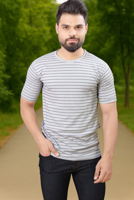 METRONAUT Striped Men Round Neck Grey T-Shirt