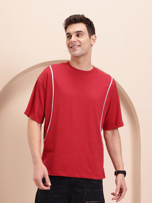 Mast & Harbour Solid Men Round Neck Red T-Shirt