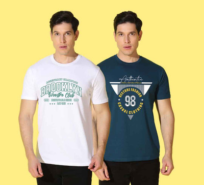 WOOSTRO Graphic Print Men Round Neck Multicolor, White, Blue T-Shirt