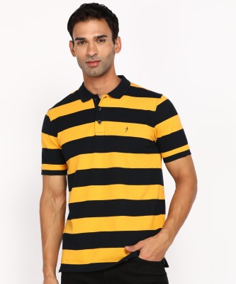 INDIAN TERRAIN Striped Men Polo Neck Yellow T-Shirt