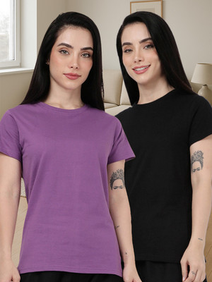 Kryptic Solid Women Round Neck Multicolor T-Shirt