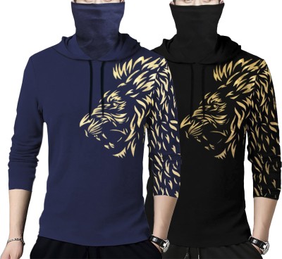 TRIPR Printed Men Hooded Neck Multicolor T-Shirt