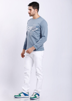 HIGHTRIBE Printed Men Round Neck Light Blue T-Shirt