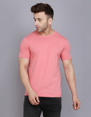 SLOWLORIS Solid Men Round Neck Pink T-Shirt