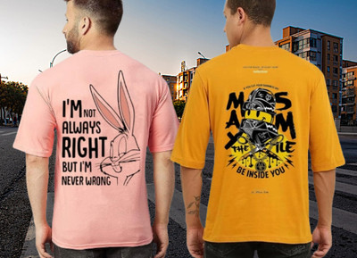 Lecowar Printed Men Round Neck Pink, Yellow T-Shirt