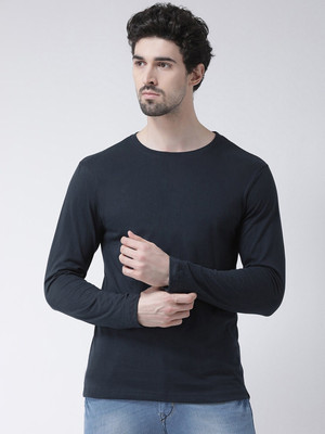 RULEDBYSUN Solid Men Round Neck Navy Blue T-Shirt