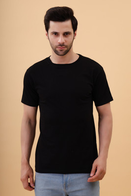 MEGAKART Solid Men Round Neck Black T-Shirt
