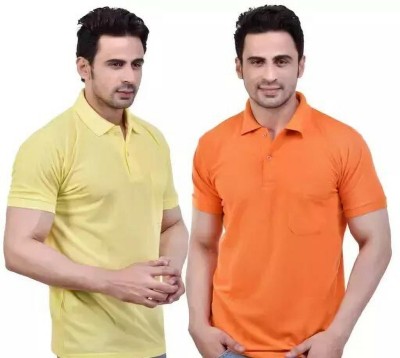 Sontraders Solid Men Polo Neck Orange, Yellow T-Shirt