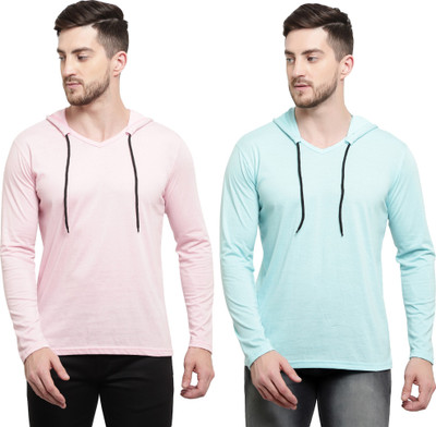 Tresna Trendy Solid Men Hooded Neck Light Blue, Pink T-Shirt