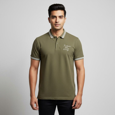 Wisetie Solid Men Polo Neck Green T-Shirt