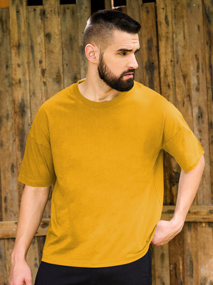 TODAYTREND Self Design Men Round Neck Yellow T-Shirt