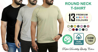 HM HUBB Solid Men Round Neck Multicolor T-Shirt