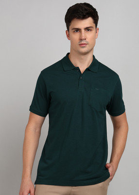 PARK AVENUE Solid Men Polo Neck Dark Green T-Shirt
