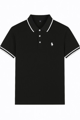 Wisetie Printed Men Polo Neck Black T-Shirt