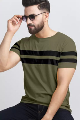 Kings London Striped Men Round Neck Green, Black T-Shirt