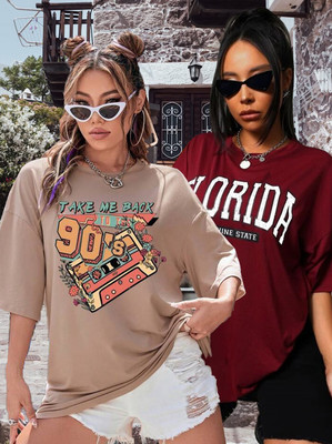 SYDNEY HILLS Printed Women Round Neck Multicolor T-Shirt