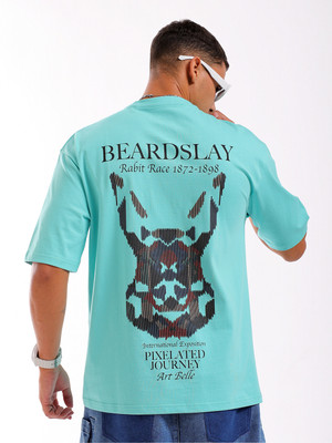 The Indian Garage Co. Printed Men Crew Neck Blue T-Shirt