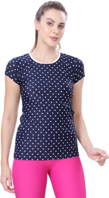 Lactra Printed Women Round Neck Blue T-Shirt