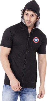 Blisstone Printed Men Hooded Neck Black T-Shirt