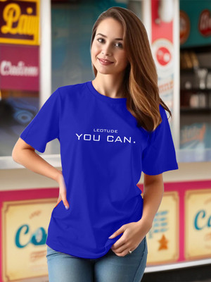 Leotude Printed Women Round Neck Blue T-Shirt