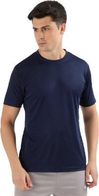 SYS TEXTILE Solid Men Round Neck Navy Blue T-Shirt