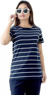 True Basket Casual Striped Women Dark Blue, White Top