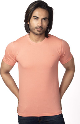 Vital Solid Men Round Neck Orange T-Shirt