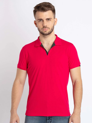 Status Quo Solid Men Polo Neck Pink T-Shirt