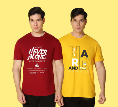 WOOSTRO Typography Men Round Neck Yellow, Red T-Shirt