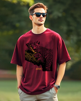 AUSK Printed Men Round Neck Maroon T-Shirt
