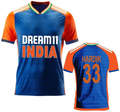 ponss Printed Men Round Neck Blue, Orange T-Shirt