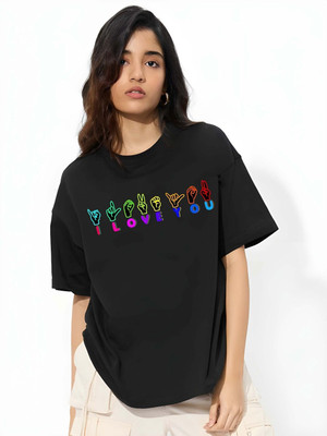 Moda Rapido Graphic Print Women Round Neck Black T-Shirt