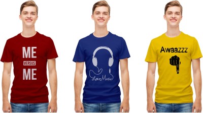 TRENDY DUNIYA Printed Men Round Neck Maroon, Light Blue, Gold T-Shirt