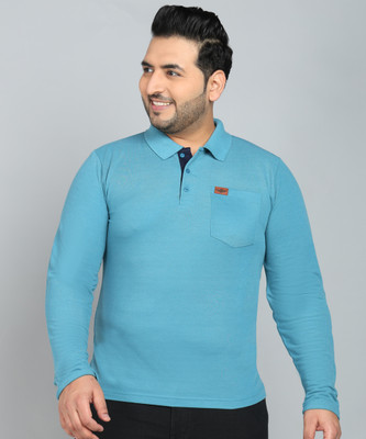 METRONAUT Solid Men Polo Neck Navy Blue T-Shirt