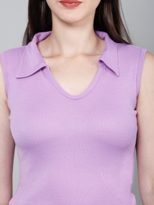 Neraki creation Solid Women V Neck Purple T-Shirt