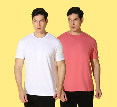 WOOSTRO Printed Men Round Neck White, Pink T-Shirt