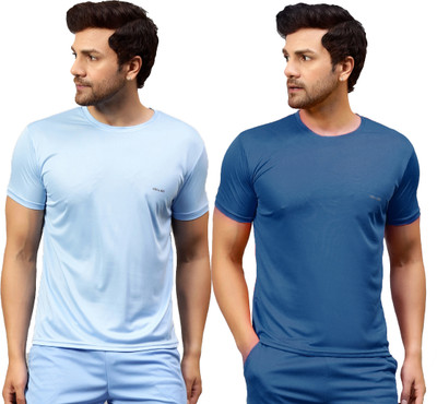 UDI n ADI Solid Men Round Neck Dark Blue, Light Blue T-Shirt
