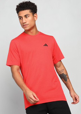 ADIDAS Solid Men Round Neck Red T-Shirt