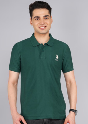 U.S. POLO ASSN. Solid Men Polo Neck Dark Green T-Shirt