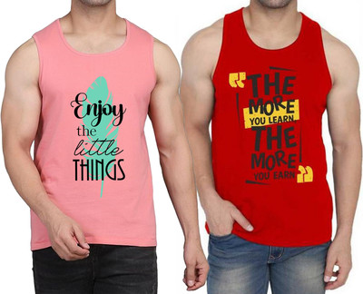 WOOSTRO Typography Men Scoop Neck Pink, Red T-Shirt