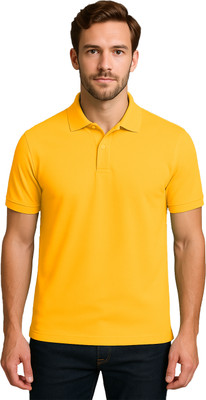 BENKNDIA Solid Men Polo Neck Yellow T-Shirt