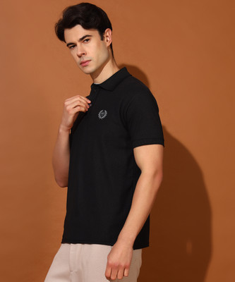 Christy World Solid Men Polo Neck Black T-Shirt