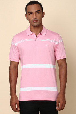 Allen Solly Striped Men Polo Neck Pink T-Shirt