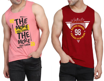 Restore Typography Men Round Neck Pink, Maroon, Multicolor T-Shirt