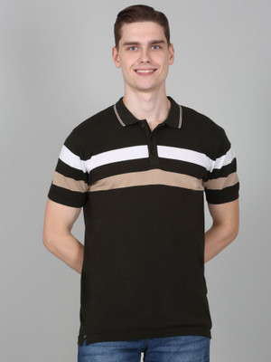 CANTABIL Striped Men Polo Neck Dark Green T-Shirt