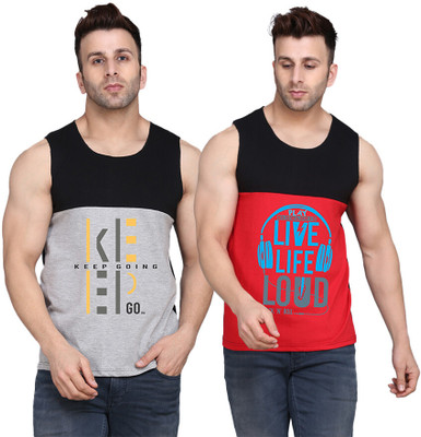 SLOWLORIS Printed Men Round Neck Black, Red, Grey T-Shirt