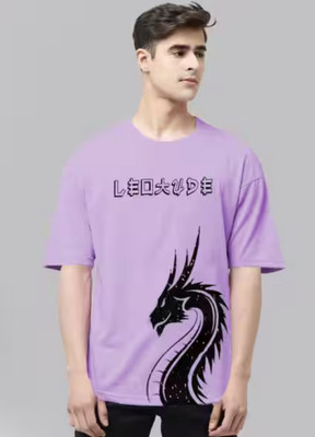 LEOTUD Printed Men Round Neck Purple T-Shirt