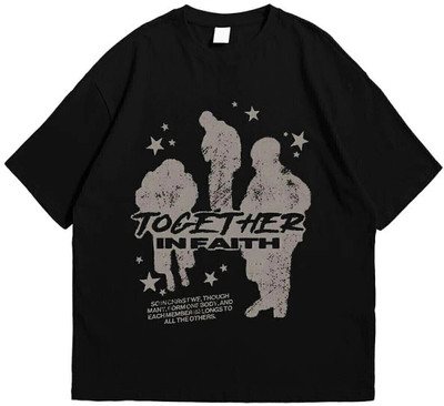 inblak Self Design Men Round Neck Reversible Black T-Shirt