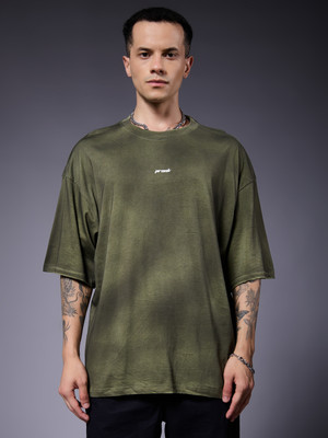 Pronk Washed Men Crew Neck Green T-Shirt