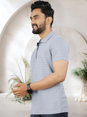 Triptee Solid Men Polo Neck Grey T-Shirt